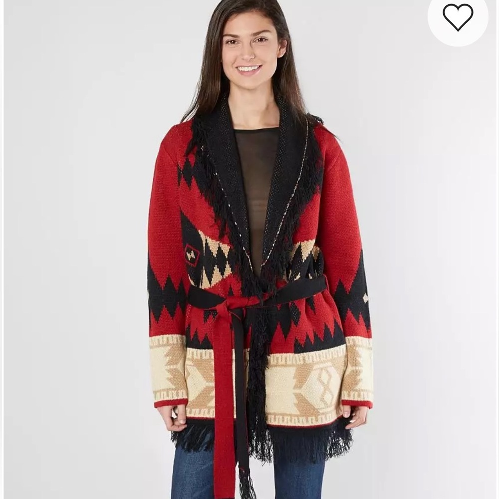 Fringe Trimmed Aztec Southwestern Miss Me Sweater. Size XL